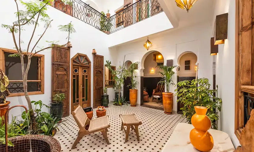Riad rooftop view over the Marrakech medina
