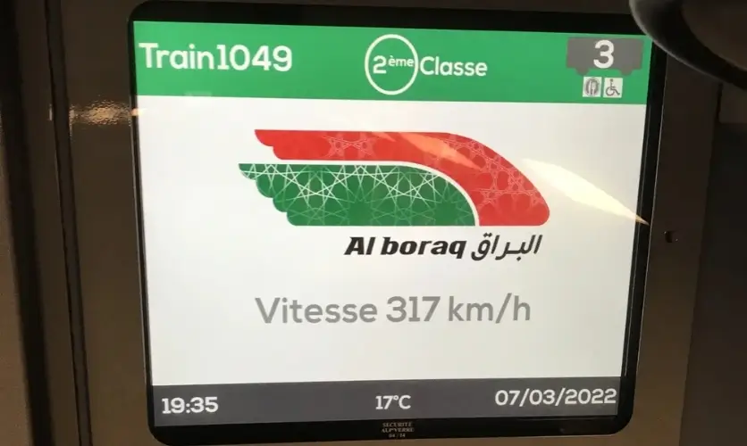 Speed display on board Al Boraq, the Morocco high-speed train